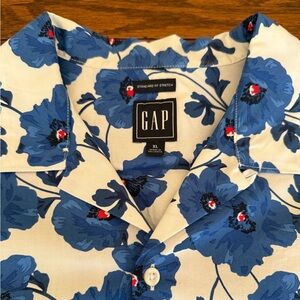Gap Men’s Hawaiian Floral Button Down Short Sleeve Casual Shirt Blue White XL